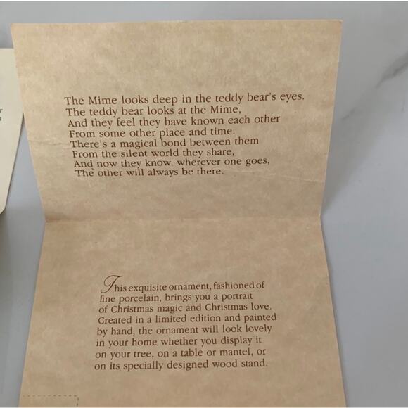 Vintage 1987 Hallmark Keepsake Mime Clown Teddy Bear Ornament - Picture 15 of 16